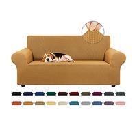 KEKUOU Copridivano elasticizzato Loveseat per divano a 2 cuscini (140-200 cm), protezione per mobili con fondo elastico, per bambini e cani, in jacquard a quadretti piccoli (M, oro)