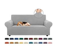 KEKUOU Copridivano elasticizzato Loveseat per divano a 2 cuscini (140-200 cm), protezione per mobili con fondo elastico, per bambini e cani, in jacquard a quadretti piccoli (M, argento)