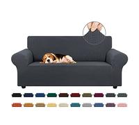 KEKUOU Copridivano elasticizzato Loveseat per divano a 2 cuscini (140-200 cm), protezione per mobili con fondo elastico, per bambini e cani, in jacquard a quadretti piccoli (M, antracite)