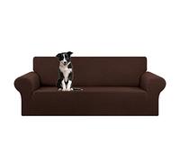 KEKUOU Copridivano elasticizzato oversize (238,8-289,4 cm), protezione per mobili a 4 posti con fondo elastico, per bambini e animali domestici, tessuto jacquard a quadri (XL, cioccolato)