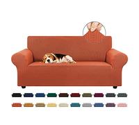 KEKUOU Loveseat - Copridivano elasticizzato per divano a 2 cuscini (140-200 cm), protezione per mobili con fondo elastico, per bambini e cani, in jacquard a quadretti piccoli (medio, zucca purea)