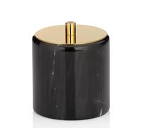 kela 20015, Contenitore portaovatta con Coperchio, Marmo/Acciaio Inox, Ø 9,5 cm, Altezza 11 cm, 'Liron', Nero/Oro