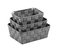 Kela 323027 - Set di 3 cestini Alvaro, diverse misure, nastro in fibra di polipropilene, colore: Grigio