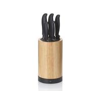kela Acida - Blocco portacoltelli con set di coltelli, 5 coltelli, in legno di bambù, con inserto in setola, Ø 13 cm, colore: Nero