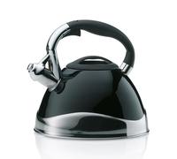 Kela 11656, Bollitore a fischio, Adatto Anche a Piani a induzione, 3 l, Acciaio Inox, Varus, Nero, Inossidabile, H 21,5cm / ∅ 22cm / 3l