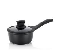 Kela 12225, Casseruola con Manico e Coperchio in Vetro, Rivestimento Antiaderente, Alluminio, Adatta a Piani a induzione, 1 litro, 16 cm di Diametro, Stella Nova, 1 Liter, Aluminum, Nero