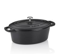 kela Casseruola ovale in ghisa 4 litri, forno olandese Calido per cottura a induzione con coperchio, pentola in ghisa per cuocere il pane, smaltato, nero