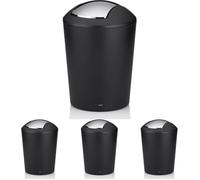 kela Cestino per cosmetici nero 1,7 l, mini cestino da bagno con coperchio a ribalta, plastica, MARTA, piccolo cestino da tavolo nero opaco (Confezione da 4)