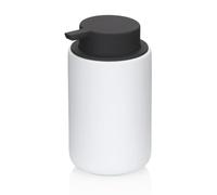 kela Dispenser di sapone Sana, 300 ml, Ø 9 cm, ceramica bianca, superficie gommata, con testa pompa nera, 23947