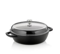 kela Padella per stufato 28 cm bordo alto CALIDO, padella in ghisa a induzione con coperchio in vetro 3,8 l, padella in ghisa smaltata, nera