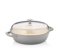 kela Padella per stufato28 cm bordo alto CALIDO, padella in ghisa per induzione con coperchio in vetro 3,8 l, padella in ghisa smaltata, grigio chiaro