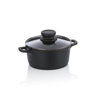 kela Pentola per carne 16 cm con coperchio in vetro ATURA, pentola piccola 1 litro, pentola a induzione, alluminio pressofuso con rivestimento ceramico, senza PFAS, nera