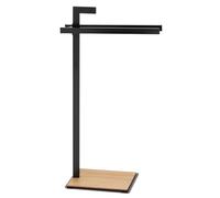 portasciugamani kela in piedi 82,5 cm, legno di quercia, portasciugamani con 2 portasciugamani, ROVERE, metallo verniciato a polvere, portasciugamani nero opaco