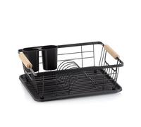 kela Scolapiatti Rica, Metallo, Nero, Spazio per 9 Piatti e 3 Bicchieri, 2 Porta Posate in Plastica, Manici in Gomma 11713