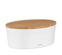 Kela Salena - Contenitore per Aglio in Ceramica con Coperchio in bambù, Ceramica, Bianco, 37x24x14 cm