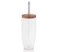 kela Scopinocon contenitore 37,5 cm NATURA, scopino con testina intercambiabile, set scopino WC in ceramica, coperchio in bambù, bianco lucido