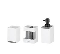 kela Set da bagno 3 pezzi CUBE bianco, effetto pietra, bicchiere, portaspazzolino, dispenser sapone 300 ml, accessori da bagno bianchi