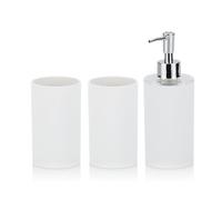 kela Set da bagno 3 pezzi LIS, bicchiere, portaspazzolino, dispenser sapone 350 ml, plastica, accessori da bagno bianchi