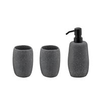 kela Set da bagno 3 pezzi RODA, cemento, bicchiere, portaspazzolino, dispenser sapone 200 ml, effetto pietra, accessori da bagno grigi