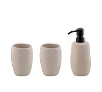 kela Set da bagno 3 pezzi RODA, cemento, bicchiere, portaspazzolino, dispenser sapone 200 ml, effetto pietra, accessori da bagno beige