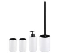 kela Set da bagno 4 pezzi MATSI, ceramica, bicchiere, portaspazzolino, dispenser sapone 300 ml, scopino con contenitore, accessori da bagno bianchi