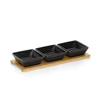 kela Set di ciotole da portata4 pezzi PHILIPA, ciotole per snack in porcellana con vassoio da portata in bambù, quadrate, set di ciotole per salse nero