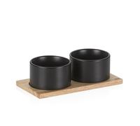 kela Set di ciotole Gunten, 3 pezzi, 2 ciotole in porcellana nera con diametro di 10 cm, 1 tagliere in legno 23,5 cm x 12 cm, 10069