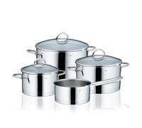 kela Set di pentole a induzione4 pezzi CAILIN, set di pentole con coperchio in vetro, acciaio inossidabile 18/10, senza rivestimento, lucido