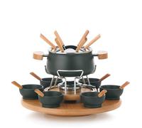 kela Set per fonduta di carne23 pezzi, set per fonduta per 6 persone NATURA, fonduta con piastra girevole in legno, forchette, ciotoline, portaposate, porta pastiglie combustibili