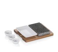 kela Set per griglia in pietra6 pezzi, pietra calda con piatto da portata, ciotoline e piatti, tagliere per bistecche in pietra lavica, griglia in pietra calda, COUNTRY