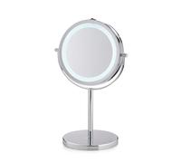 kela Specchio cosmeticocon illuminazione e ingrandimento TIO 13 cm, 1/5 volte, specchio da tavolo, metallo cromato, specchio da barba rotondo