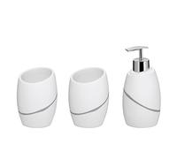kela Talus 390231 - Set da bagno in poliresina, 3 pezzi, 2 bicchieri, 1 dispenser di sapone da 300 ml, colore: Bianco