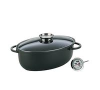 kela teglia con coperchio e pomello aromatico 8 litri KERROS con termometro per arrosti, teglia ovale per induzione, rivestita in alluminio pressofuso, pentola per stufato adatta al forno