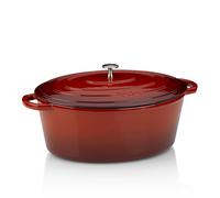 kela 11943 Casseruola con Coperchio, Ghisa Smaltata, Elevata conservazione del Calore, Adatta a Piani a induzione, Ovale, Calido, Rosso (9,5 L), 9.5 L