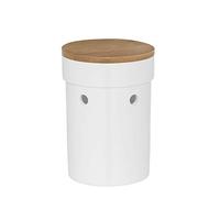 Kela Salena - Contenitore per Aglio in Ceramica con Coperchio in bambù, Ceramica, Bianco, 12 x 12 x 17 cm