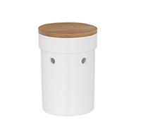 Kela Salena - Contenitore per aglio in ceramica con coperchio in bambù, Ceramica, bianco, 15.5 x 15.5 x 21 cm