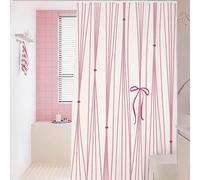 KELAIMI Tenda da Doccia 180X200 a Righe con Papillon - Tenda da Bagno Semplice E Graziosa,Impermeabile,Ad Asciugatura Rapida,Stile Preppy con Ganci,Rosa