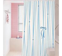 KELAIMI Tenda da Doccia 240X180 a Righe con Papillon - Tenda da Bagno Semplice E Graziosa,Impermeabile,Ad Asciugatura Rapida,Stile Preppy con Ganci,Colore Blu.