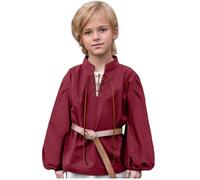 keland Camicia Medievale con Lacci Camicia Rinascimentale Bambino Camicia Giacobita (Rosso, 8 Anni)
