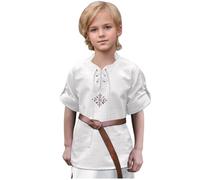 keland Camicia medievale per bambini camicia rinascimentale ragazzo camicia medievale scozzese giacobino, Z-bianco., 10-12 Jahre