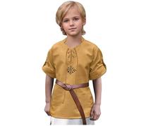 keland Camicia medievale per bambini camicia rinascimentale ragazzo camicia medievale scozzese giacobino, Z - giallo., 10-12 Jahre