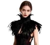 keland Gothic Victorian Natural Feather Shrug Cape Shawl Poncho with Choker Collar Black (Nero)
