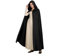 keland Mantello medievale con cappuccio rinascimentale per donna uomo Halloween cosplay (nero)