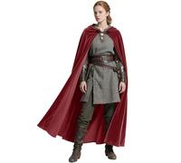 keland Mantello medievale con cappuccio rinascimentale per donna uomo Halloween cosplay (rosso)