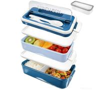 kelav Porta Pranzo Adulti 1600ml con Scomparti, Bento Box Termico Doppio Strato Blu con Posate e Portasalse, Adatta al Microonde con Chiusura Stagna