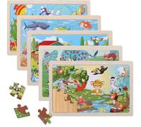 KELAV Puzzle Bambini 3 Anni, Puzzle Legno Bambini 5 X 24 Pezzi, Giochi Legno, Giocattoli Educativi Prescolari Regali di Animali dei Cartoni Animati per Adatto per Viaggiare