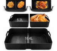 Kelav Set di 3 Stampi in Teglie Silicone per Friggitrice ad Aria per Ninja Foodi Flexdrawer 10.4L AF500EU, Stampi Riutilizzabili Include 2 da 5.2L e 1 da 10.4L