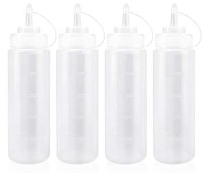 Keleily Squeezer Dosatore Olio Biberon Cucina Flacone Dosatore con Tappi Dispenser di Condimenti in Plastica per Condimenti, Ketchup, Senape, Maionese, Olio doliva, Trasparente, 16 Oz, 4 Pezzi