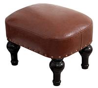 Kelendle Piccolo poggiapiedi per soggiorno, in pelle marrone, vintage, imbottito, poggiapiedi, poggiapiedi in gomma e legno, sgabello per poggiapiedi (marrone)