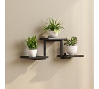 KELENMNAZT Mensola da parete multistrato, portafiori, mensola, combinazione di staffe in legno massello e ferro battuto di forma quadrata(Black)